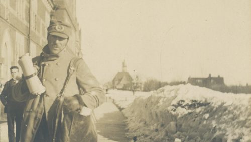 Mail carrier on the Trinity College Long Walk. (Photographer unknown, 1900)