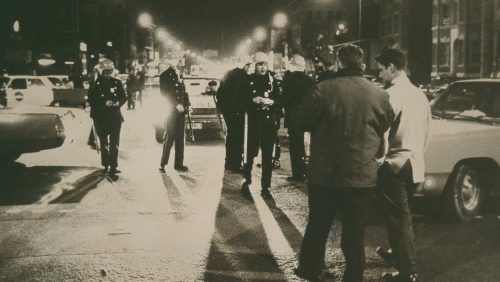 Hartford street with police, night of Martin Luther King assassination.