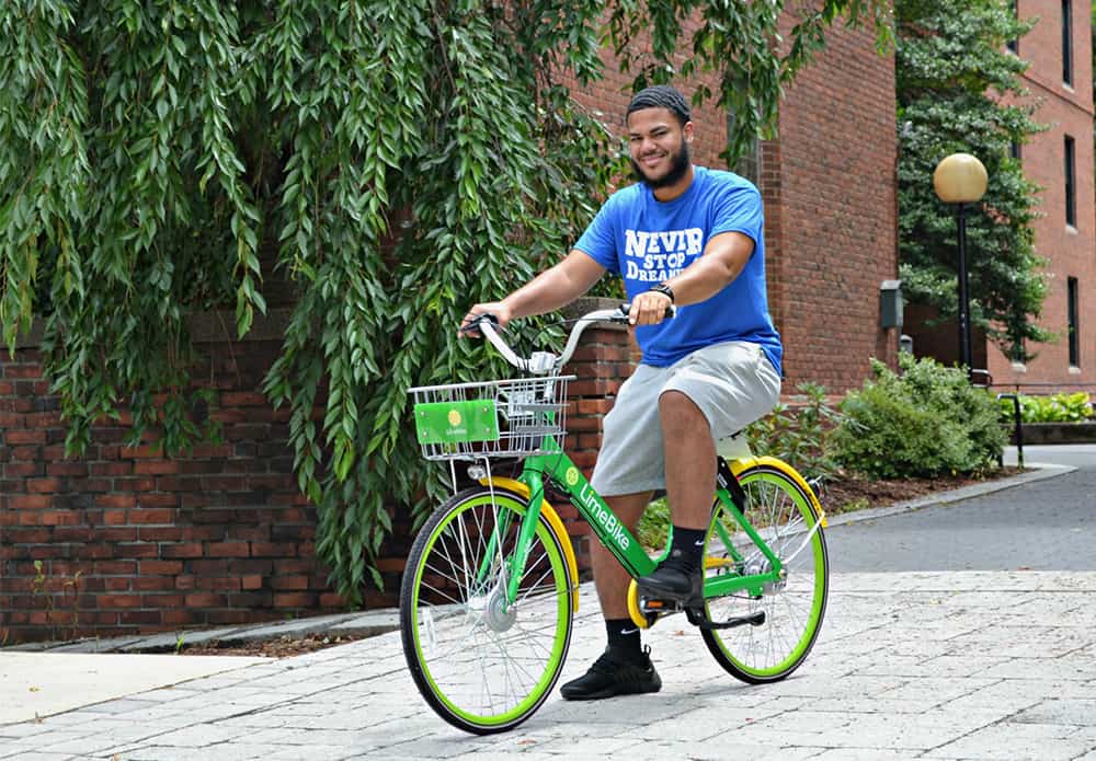 student on bicycle