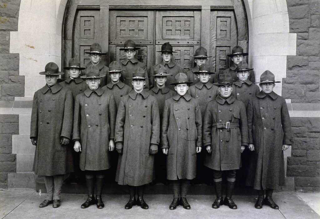 Army S.A.T.C. group standing in front of Northam Towers